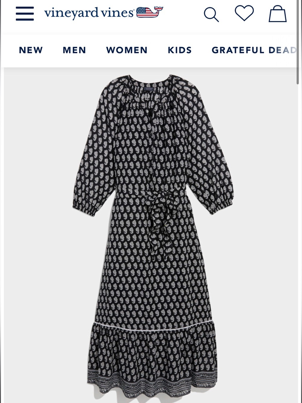 Vineyard Vines Black and White Paisley Tie-Waist Maxi Dress